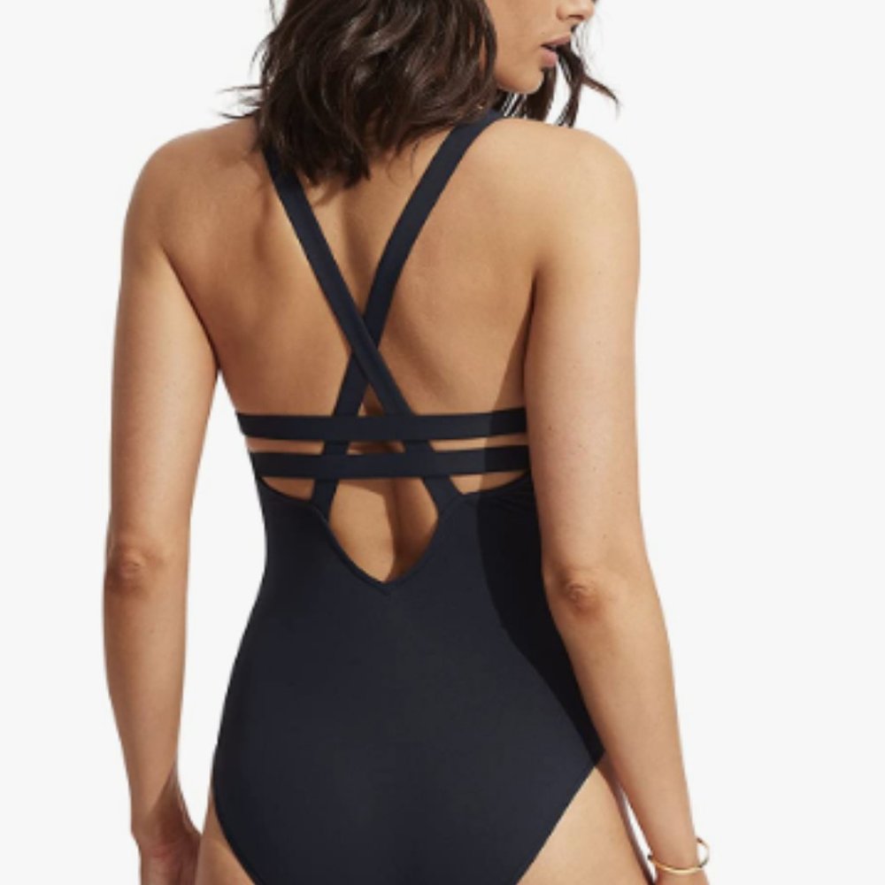 Black Seafolly Active Deep V Maillot OnePiece Swimsu… Gem